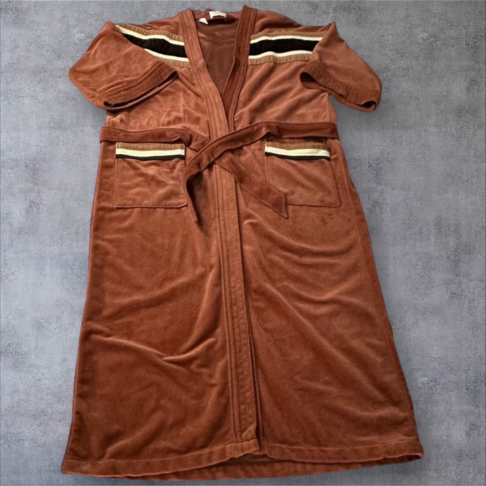 Mint Vintage Mens Sears Rockabillly Retro Brown Stripe Robe One Size Chest 36/48